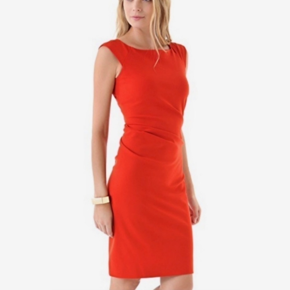 Diane Von Furstenberg Orange Ruched Sheath Midi Dress